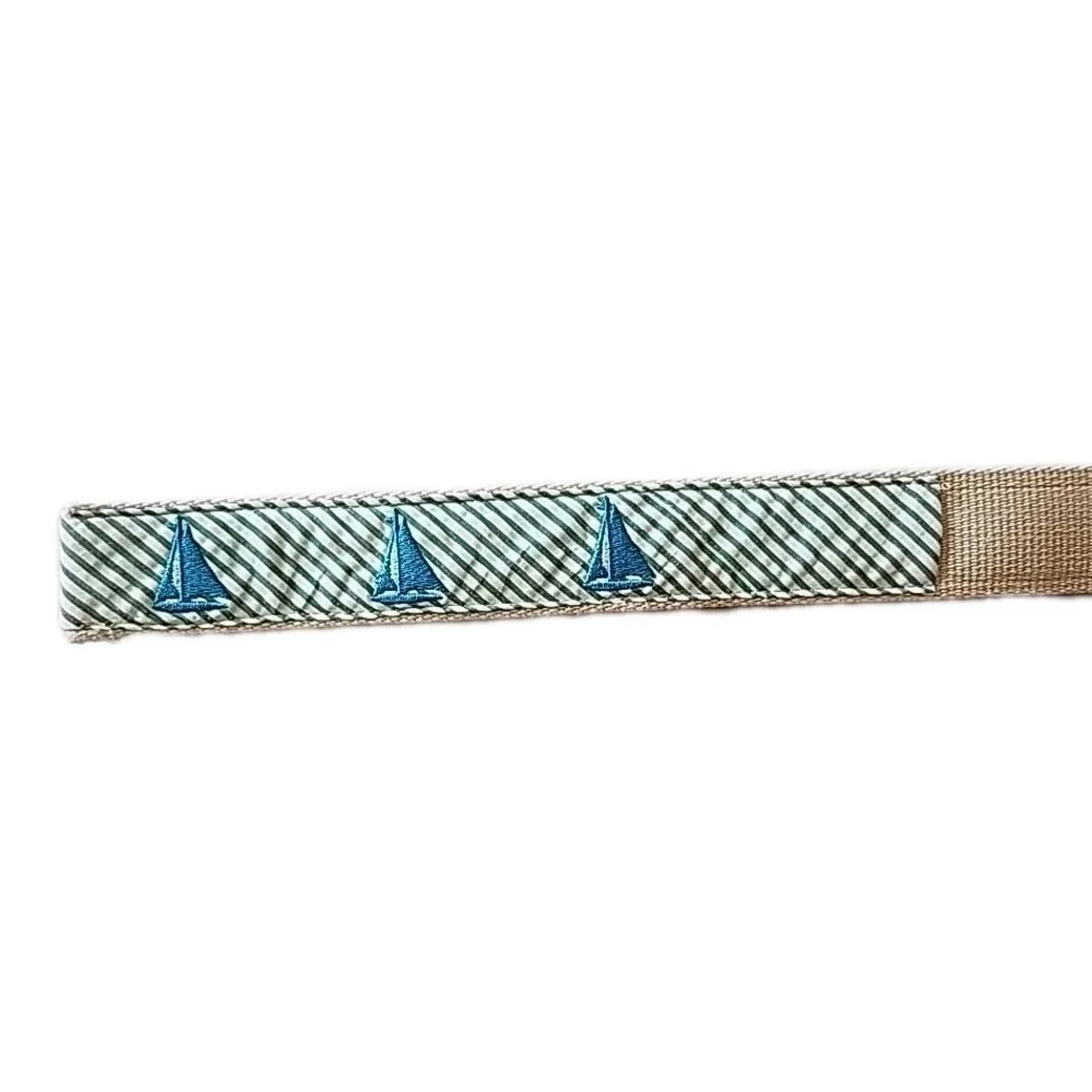 LL Bean Womens D Ring Canvas Belt Size M/L‎ Sail Boat Preppy Coastal Nautical